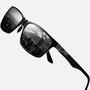 Duco DC8206 Carbon Fiber Black Frame Silver Mirror Polarized Lens Sunglasses